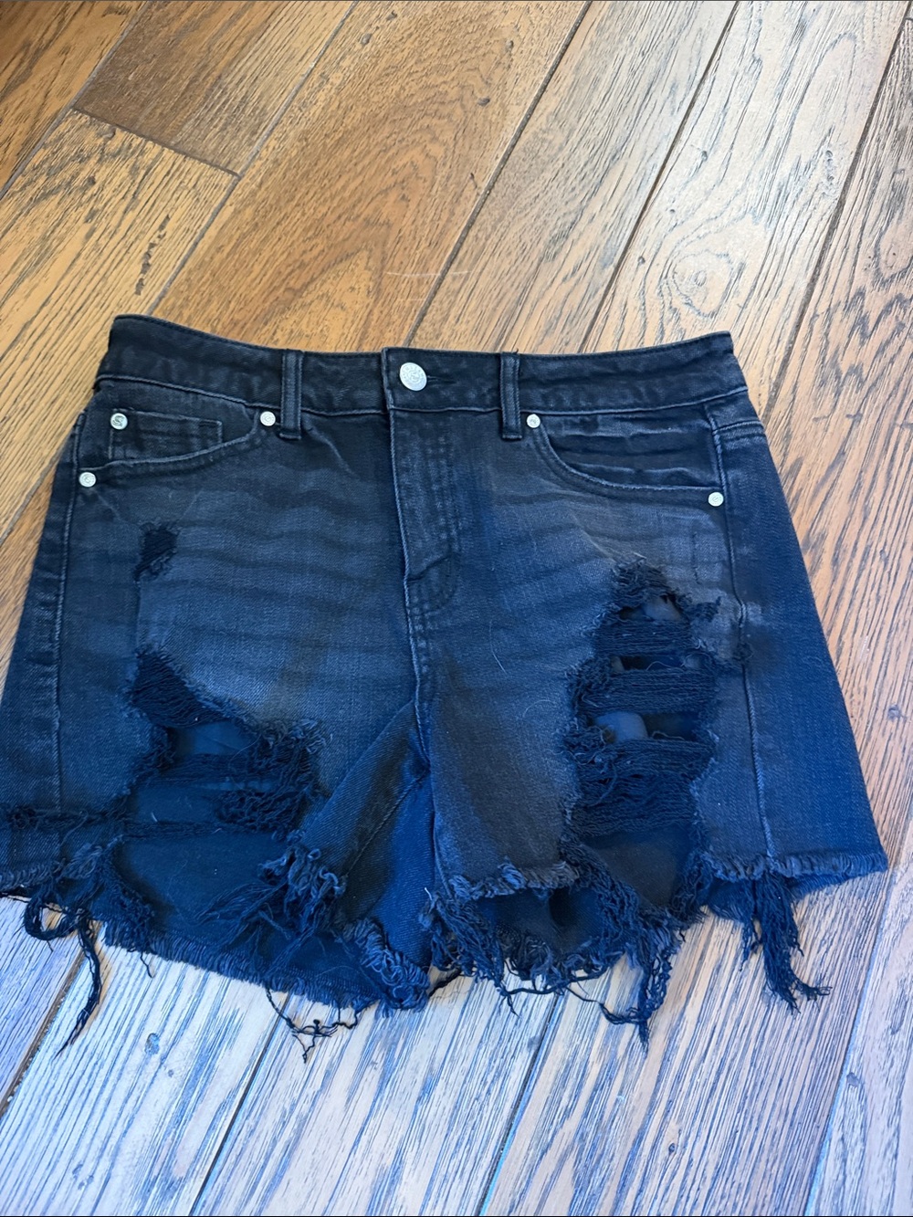 Black Distressed Frayed Hem Denim Shorts